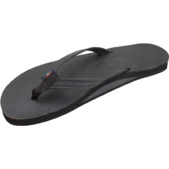 Rainbow Ladies Single Layer Classic Leather Sandal With Arch Support - Black