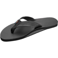Rainbow Single Layer Classic Leather Sandal With Arch Support - Black